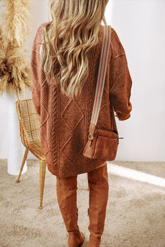 Black Cable Knit Drop Shoulder Loose Fit Sweater Dress